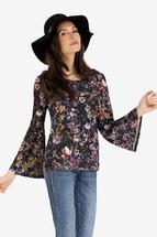 Tribal Women's Floral Bell Sleeve Blouse BLK