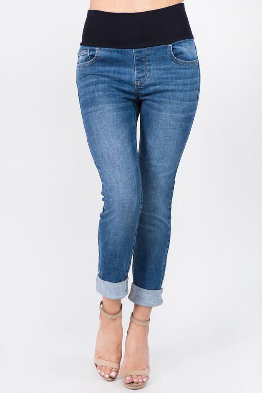 M Rena Womens Double Cuff High Waist Jeans