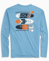 Southern Tide Men's Paddleboard Stack L/S Heather Performance T-Shirt HEATHERBOATBLUE