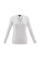 Marble Of Scotland Women's V-Neck Top w/Sleeve Detail IVORY