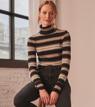 Hatley Women's Turtleneck Sweater - Melange Stripes CHARCGREYMELANGE