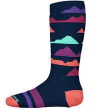 Smartwool Kids' Wintersport Full Cushion Mountain Pattern Over The Calf Socks DEEPNAVYBRIGHTCORAL