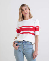 Mer Sea Women's Courtside Sweater WHITE/REDSTRIPE