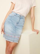Charlie B Women's Embroidered Denim Skort - Light Blue LTBLUE