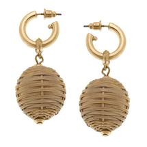 Canvas Gracie Wicker Ball Bead Drop Hoop Earrings in Natural NATURAL