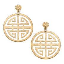 Canvas Brennan Greek Keys Drop Earrings in Worn Gold WORNGOLD