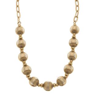 Canvas Jade Ribbed Metal Chain Link Necklace in Worn Gold WORNGOLD