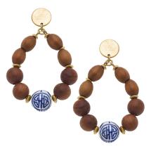 Canvas Capri Blue & White Chinoiserie & Wood Teardrop Earrings in Brown BROWN