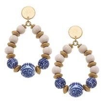 Canvas Tansy Blue & White Chinoiserie & Painted Wood Teardrop Earrings in Ivory IVORY