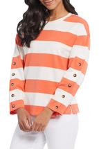 Tribal Women's Rugby Stripe Crew Neck Top With Buttons GUAVA