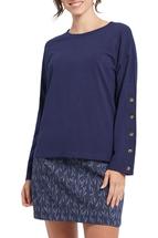 Tribal Women's Solid Crew Neck Top With Buttons DARKNAVY