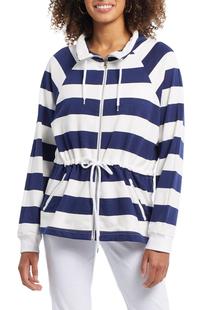 Tribal Women's Rugby-Striped Pocketed Cardigan DKNAVY