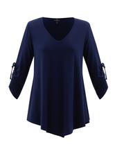 Marble Of Scotland Women's V-Neck With Shirred Sleeve NAVY