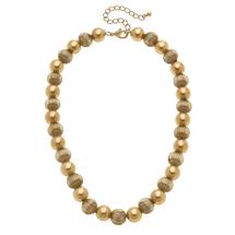 Canvas Style Maren Ribbed Metal Ball Bead Necklace in Worn Gold WORNGOLD