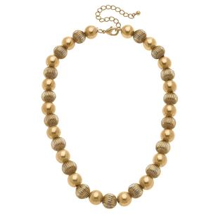 Canvas Style Maren Ribbed Metal Ball Bead Necklace in Worn Gold WORNGOLD