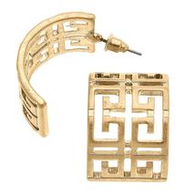 Canvas Style Brennan Greek Keys Hoop Earrings in Worn Gold WORNGOLD