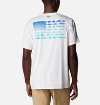 Columbia Men's PFG Fish Flag Tech Short Sleeve Shirt WHITEBLUEMAC