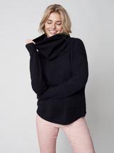 Charlie B Women's Sweater with Removable Scarf BLACK