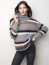 Charlie B Women's Striped Cowl Neck Sweater CHARCOAL