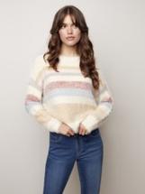 Charlie B Women's Striped Hairy Yarn Sweater MULTICOLOR
