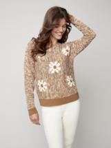 Charlie B Women's Dolman Flower Sweater CHESTNUT