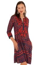 Gretchen Scott Embroidered Patchwork Swing Dress NAVY/RED