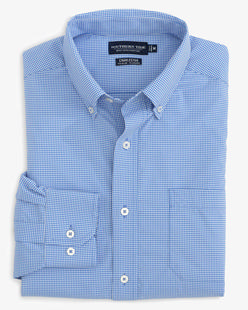 Southern Tide Men's Micro Gingham brrr Intercoastal Sport Shirt COBALTBLUE