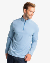 Southern Tide Men's Cruiser Heather Micro-Stripe Performance Quarter Zip Pullover HEATHERATLANTICBLUE