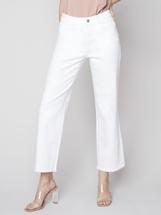 Charlie B Women's Stretch Denim Wide Leg Pant With Frayed Edge WHITE