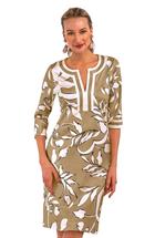 Gretchen Scott Women's Jersey Split Neck Dress - Full Bloom KHAKI