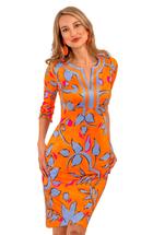 Gretchen Scott Women's Jersey Split Neck Dress - Full Bloom ORANGE