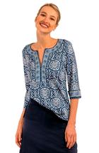 Gretchen Scott Women's Jersey Split Neck Tunic - Sultan's Dining Room NAVY/WHITE