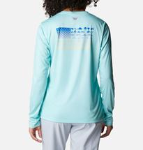 Columbia Women's Tidal Tee PFG Fish Flag Long Sleeve Shirt GULFSTREAMFI