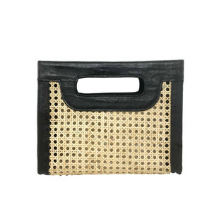 Poppy & Sage Kate Cane & Leather Clutch BLACK