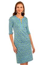 Gretchen Scott Jersey Split Neck Dress - Lucy In The Sky With Diamonds BLUE/KELLLY