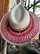 Zahra Darwish Hand Painted Yucatan Hat - 4 RED/WHITE