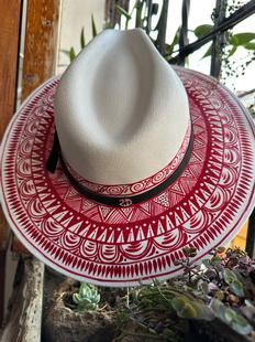 Zahra Darwish Hand Painted Yucatan Hat - 4 RED/WHITE
