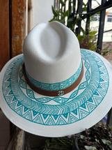 Zahra Darwish Hand Painted Yucatan Hat - 11 GREEN/BLUE