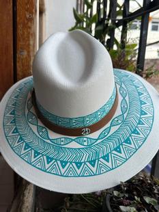 Zahra Darwish Hand Painted Yucatan Hat - 11 GREEN/BLUE