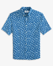 Southern Tide Men's Heather Poppin Poppies Intercoastal Short Sleeve Button Down Sport Shirt HEATHERATLANTICBLUE