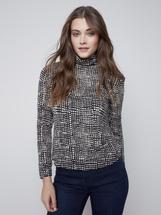 Charlie B Women's Stretch Tencel Turtle Neck ABSTRACTPRINT