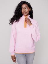 Charlie B Women's Quarter Zip Funnel Neck Sweater HTHORCHID