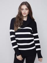 Charlie B Women's Striped Sweater with Cowl Neck BLACK