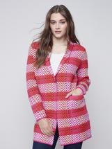 Charlie B Women's Long Plaid Cardigan with Shawl Collar ORCHID