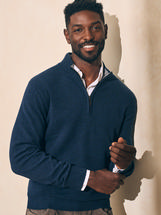 Faherty Men's Jackson Quarter Zip Sweater NAVYHEATHER