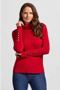 Tribal Women's Turtleneck Sweater With Buttons EARTHRED