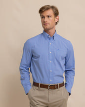 Southern Tide Men's Charleston Parkwood Micro-Gingham Long Sleeve Sport Shirt COBALTBLUE