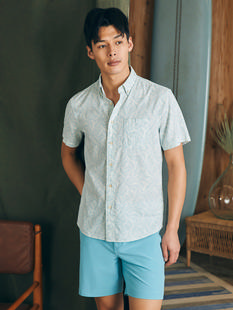 Faherty Short-Sleeve Breeze Shirt TEALJUNGLELEAFPRINT