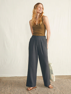 Faherty Dream Cotton Gauze Wide Leg Pant WASHEDBLACK