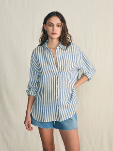 Faherty Laguna Linen Relaxed Shirt BLUELUCYSTRIPE